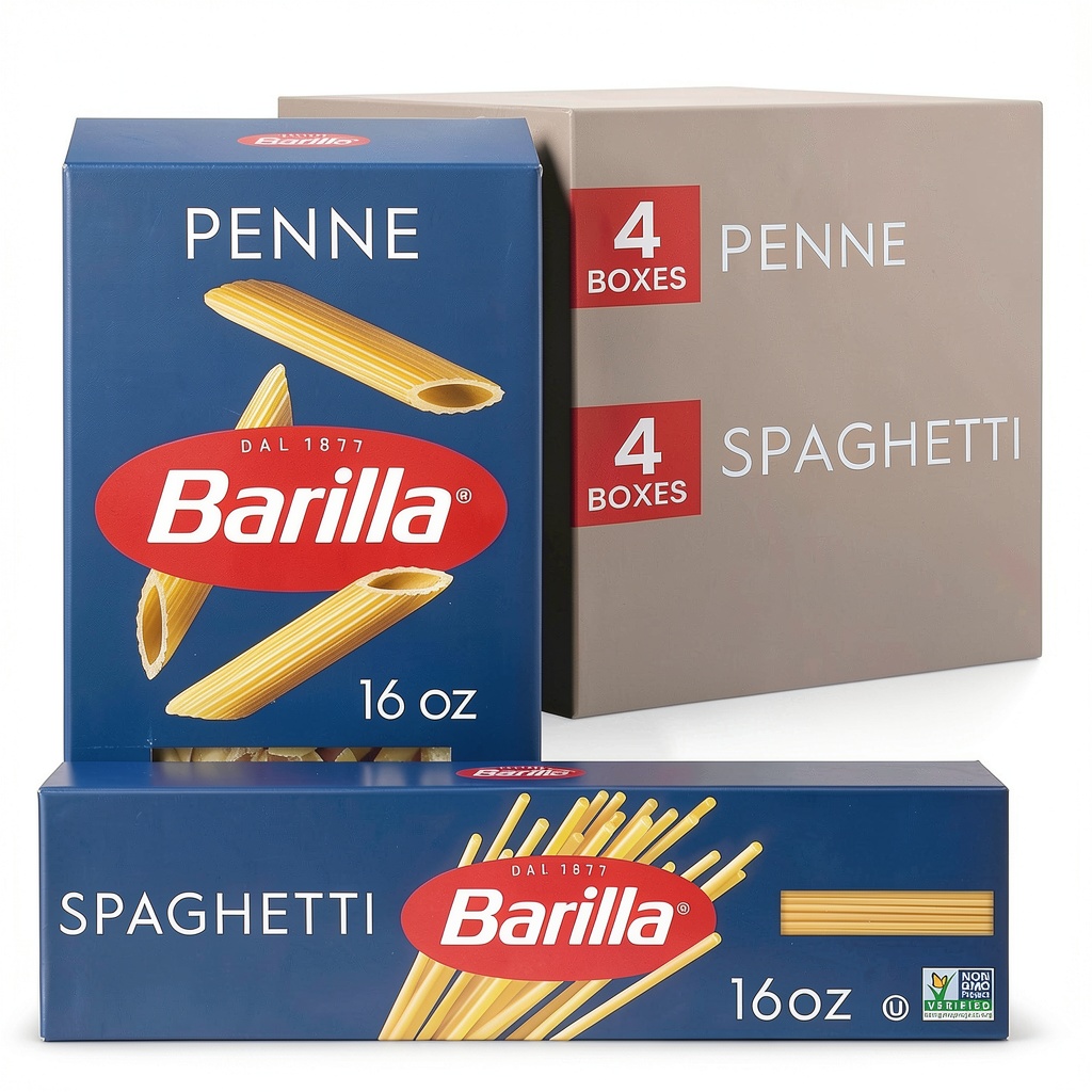 Barilla penne and spaghetti cooked al dente in a serving bowl